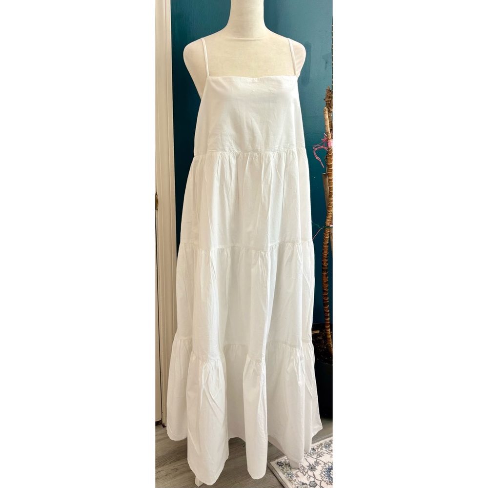 Charlie Holiday Boho Maxi Dress White Flowy Ruffle Tiered Summer NWT-Size 8